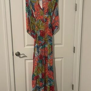 NWT Vibrant Coral Floral Maxi Dress